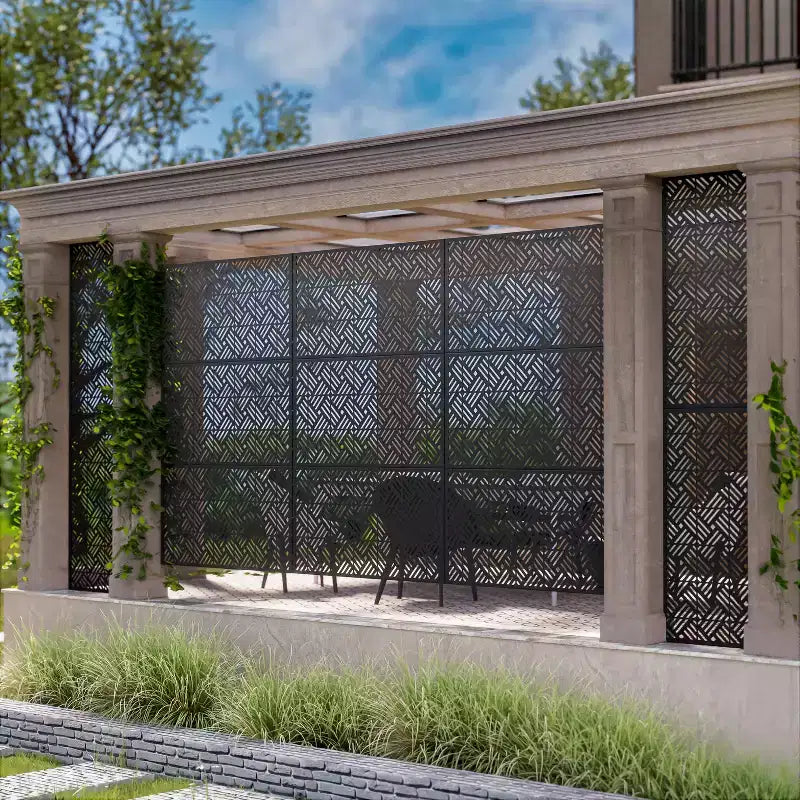 Séparateur de pièce de 72 pouces Séparateur de pièce à cadre galvanisé Écran d'intimité Clôture de patio de jardin Noir