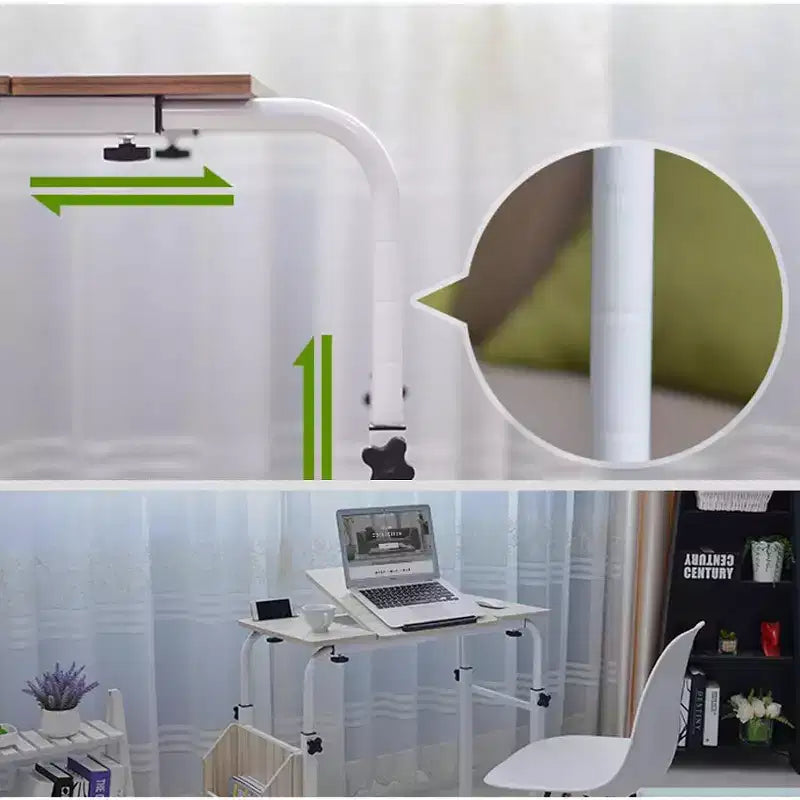 Table de lit à roulettes, hauteur et longueur réglables, chariot d'ordinateur portable et table à manger mobiles robustes pour chambre, hôpital, maison, salon