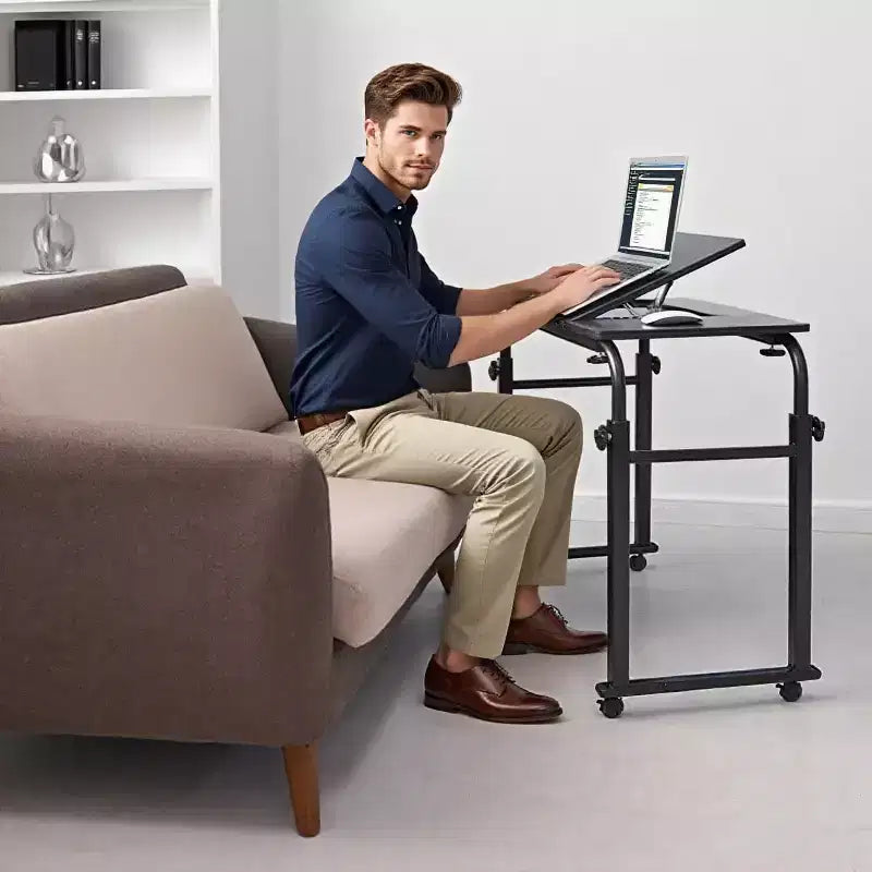 Table de lit à roulettes, hauteur et longueur réglables, chariot d'ordinateur portable et table à manger mobiles robustes pour chambre, hôpital, maison, salon