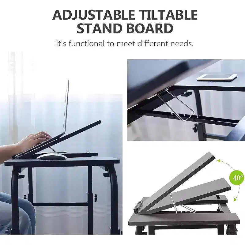 Table de lit à roulettes, hauteur et longueur réglables, chariot d'ordinateur portable et table à manger mobiles robustes pour chambre, hôpital, maison, salon