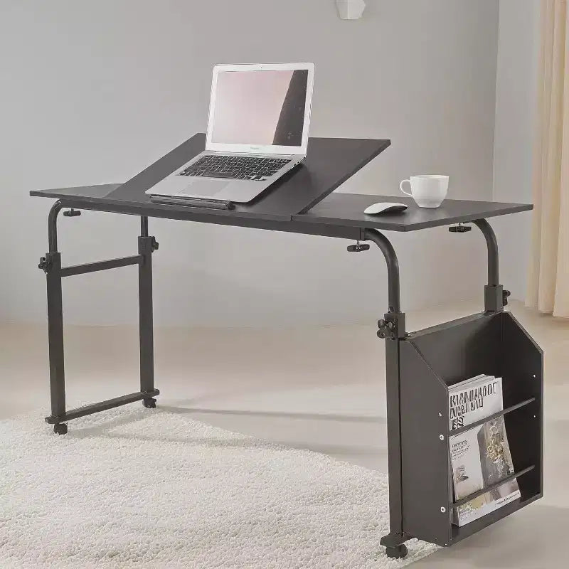 Table de lit à roulettes, hauteur et longueur réglables, chariot d'ordinateur portable et table à manger mobiles robustes pour chambre, hôpital, maison, salon