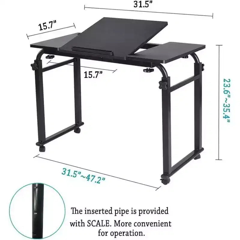 Table de lit à roulettes, hauteur et longueur réglables, chariot d'ordinateur portable et table à manger mobiles robustes pour chambre, hôpital, maison, salon