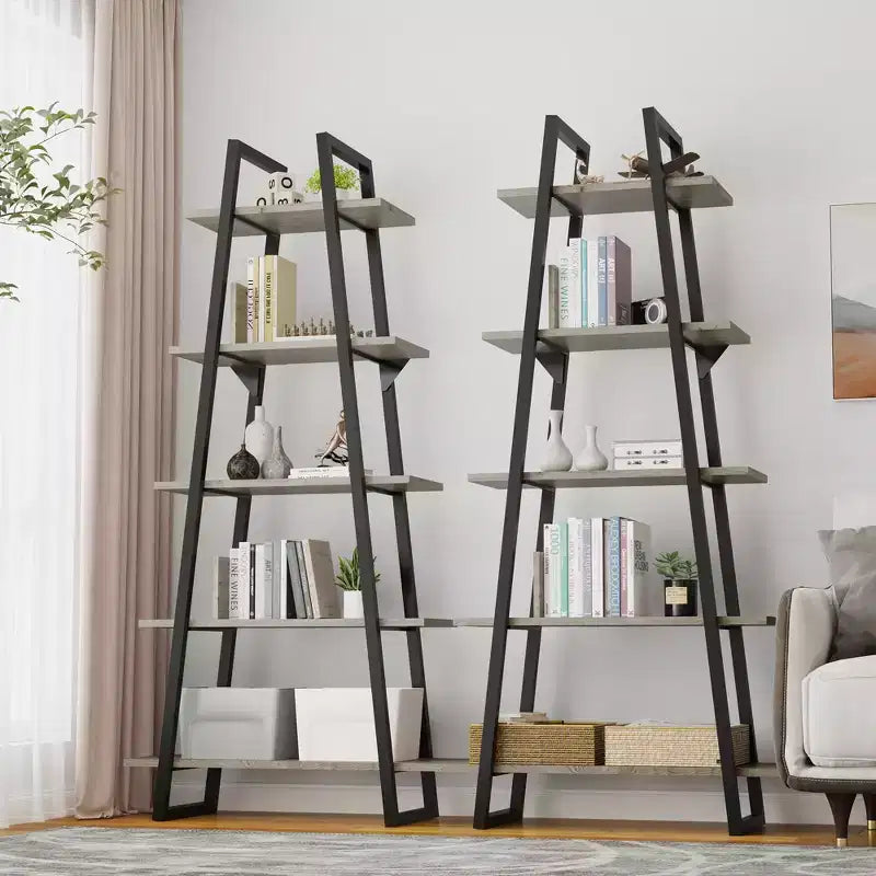 Étagère en métal 72", 5 niveaux, étagère échelle ouverte avec étagères réglables, bibliothèque industrielle pour le rangement à domicile, salon, chambre, bureau