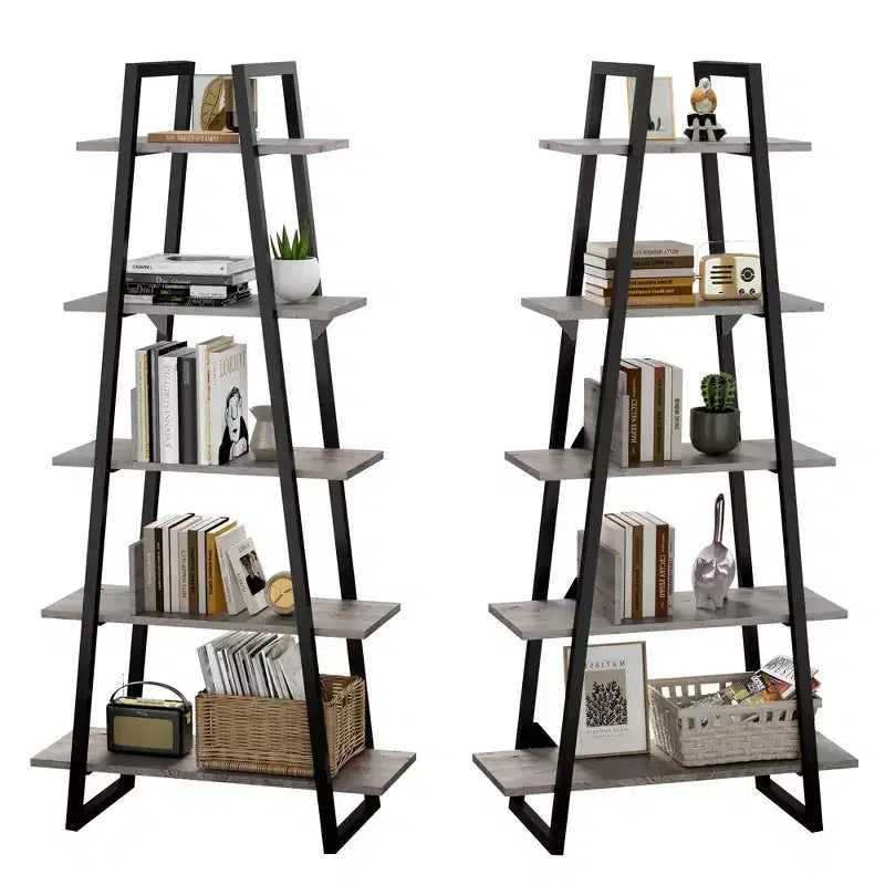Étagère en métal 72", 5 niveaux, étagère échelle ouverte avec étagères réglables, bibliothèque industrielle pour le rangement à domicile, salon, chambre, bureau