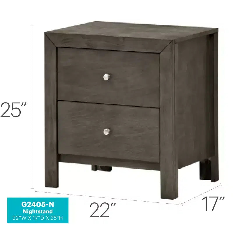 Table de chevet grise 25x22x17 avec deux tiroirs spacieux, table de chevet compacte pour le rangement de la chambre et la décoration de style transitionnel