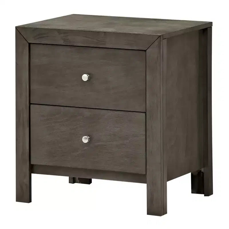 Table de chevet grise 25x22x17 avec deux tiroirs spacieux, table de chevet compacte pour le rangement de la chambre et la décoration de style transitionnel