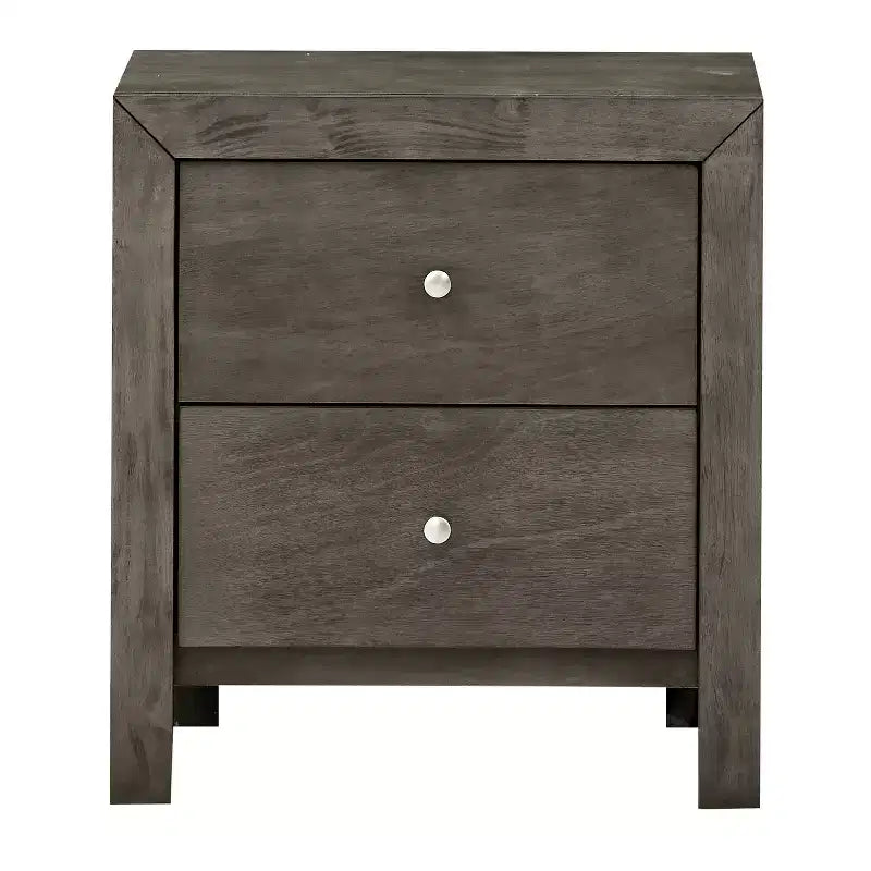 Table de chevet grise 25x22x17 avec deux tiroirs spacieux, table de chevet compacte pour le rangement de la chambre et la décoration de style transitionnel
