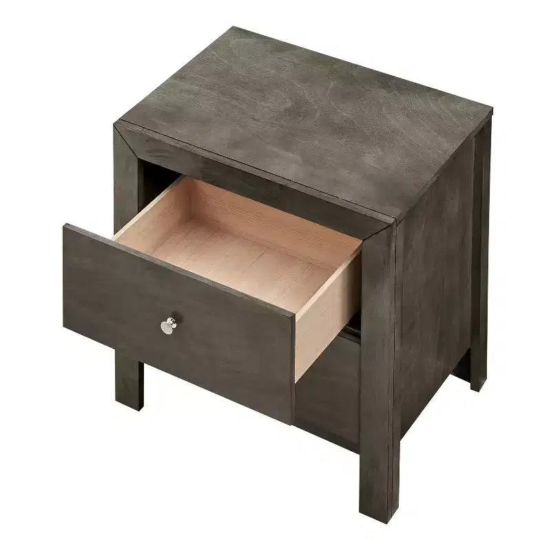 Table de chevet grise 25x22x17 avec deux tiroirs spacieux, table de chevet compacte pour le rangement de la chambre et la décoration de style transitionnel