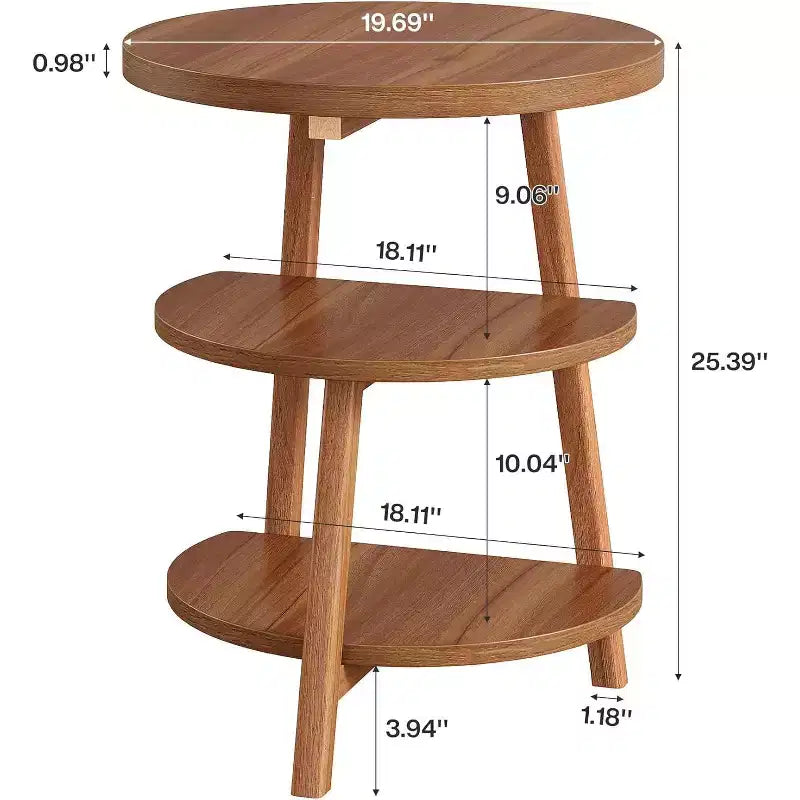 Table d'appoint ronde à 3 niveaux, table de chevet de 50 cm de large, petite table de nuit ronde pour le salon, la chambre à coucher et le canapé, marron