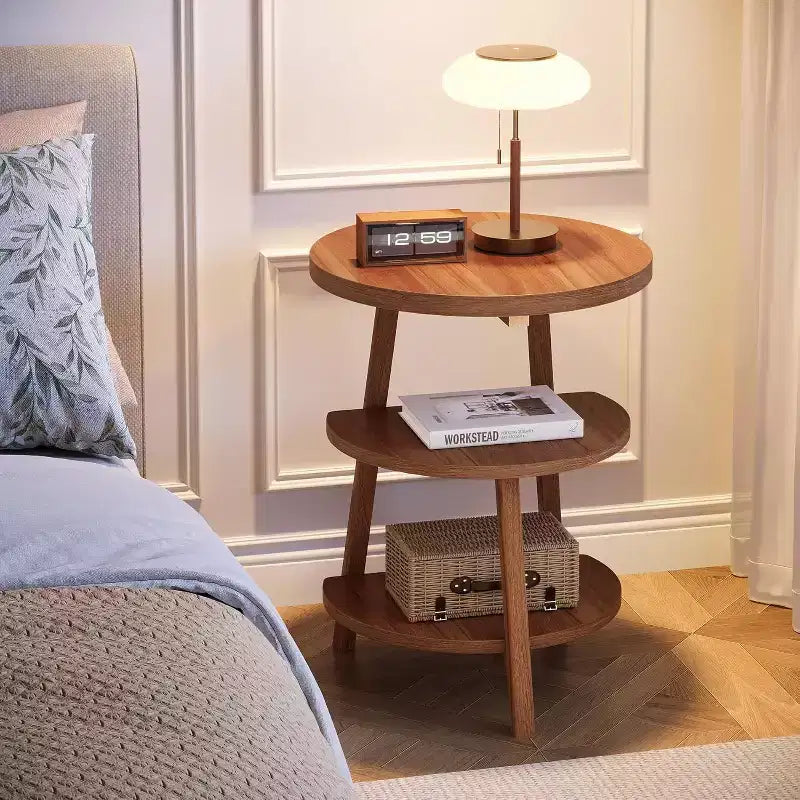 Table d'appoint ronde à 3 niveaux, table de chevet de 50 cm de large, petite table de nuit ronde pour le salon, la chambre à coucher et le canapé, marron