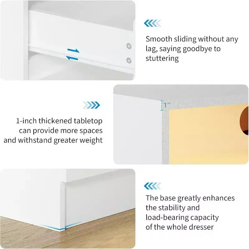 Commode à 4 tiroirs avec lumière LED et station de recharge, commode moderne blanche, armoire de rangement utilitaire pour chambre et salon
