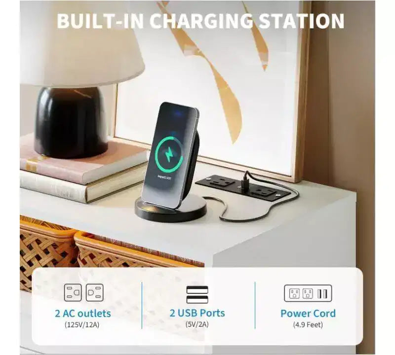 Commode à 4 tiroirs avec lumière LED et station de recharge, commode moderne blanche, armoire de rangement utilitaire pour chambre et salon