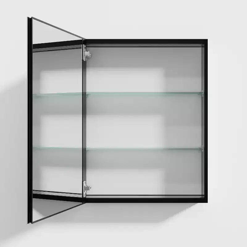 Armoire à pharmacie rectangulaire moderne 26 x 20 po, miroir mural encadré en métal avec rangement, noir