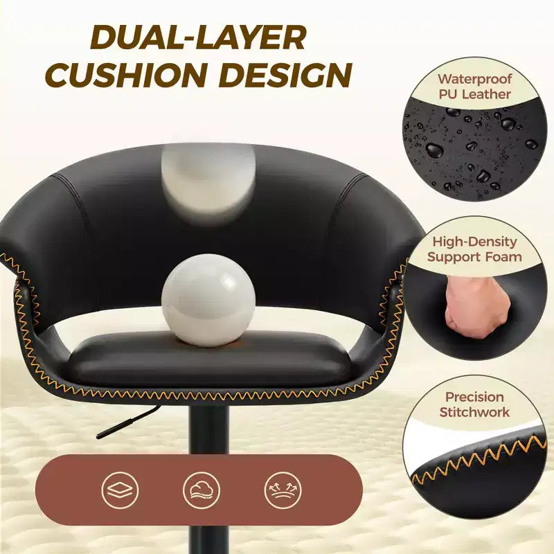Lot de 4 tabourets de bar, chaises de bar pivotantes réglables modernes, hauteur réglable en similicuir pour salon, noir