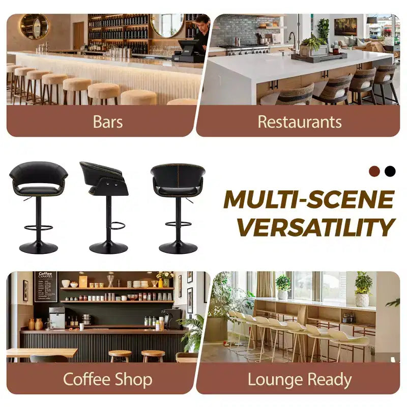 Lot de 4 tabourets de bar, chaises de bar pivotantes réglables modernes, hauteur réglable en similicuir pour salon, noir