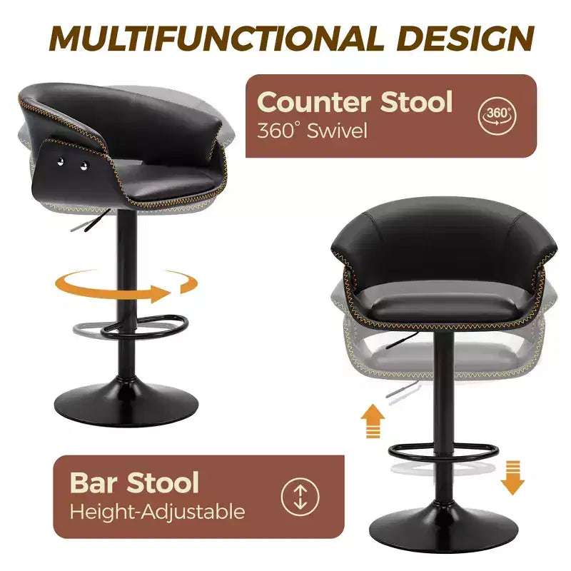 Lot de 4 tabourets de bar, chaises de bar pivotantes réglables modernes, hauteur réglable en similicuir pour salon, noir