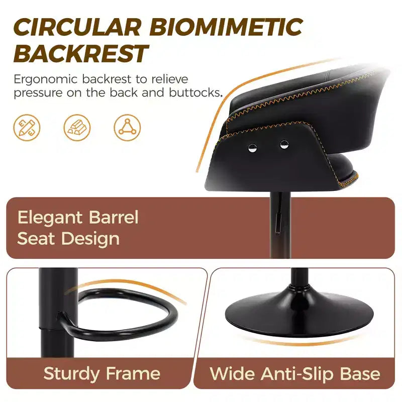 Lot de 4 tabourets de bar, chaises de bar pivotantes réglables modernes, hauteur réglable en similicuir pour salon, noir