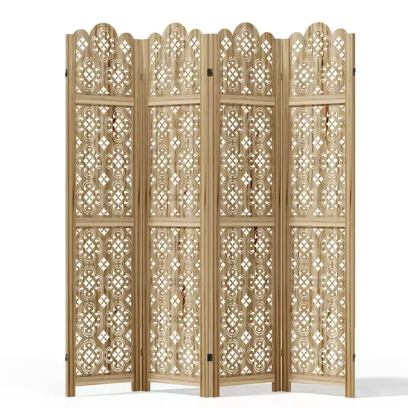 Paravent pliant pour intérieur, 4 panneaux, séparateur de pièce en bois, 63*67 pouces, marron