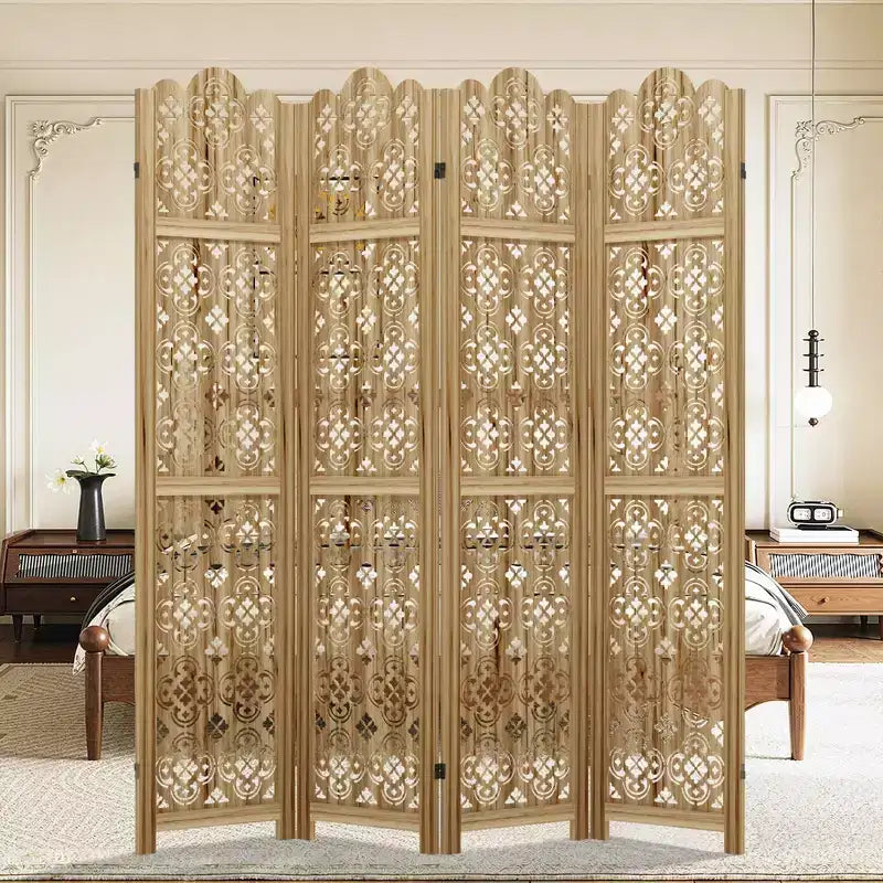 Paravent pliant pour intérieur, 4 panneaux, séparateur de pièce en bois, 63*67 pouces, marron