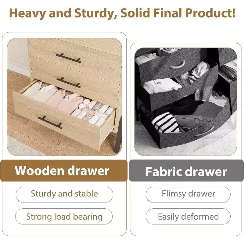 Commode haute de 46,6 po avec 4+2 tiroirs – Rangement compatible avec les robots aspirateurs, finition Chêne Naturel pour Chambre et Entrée