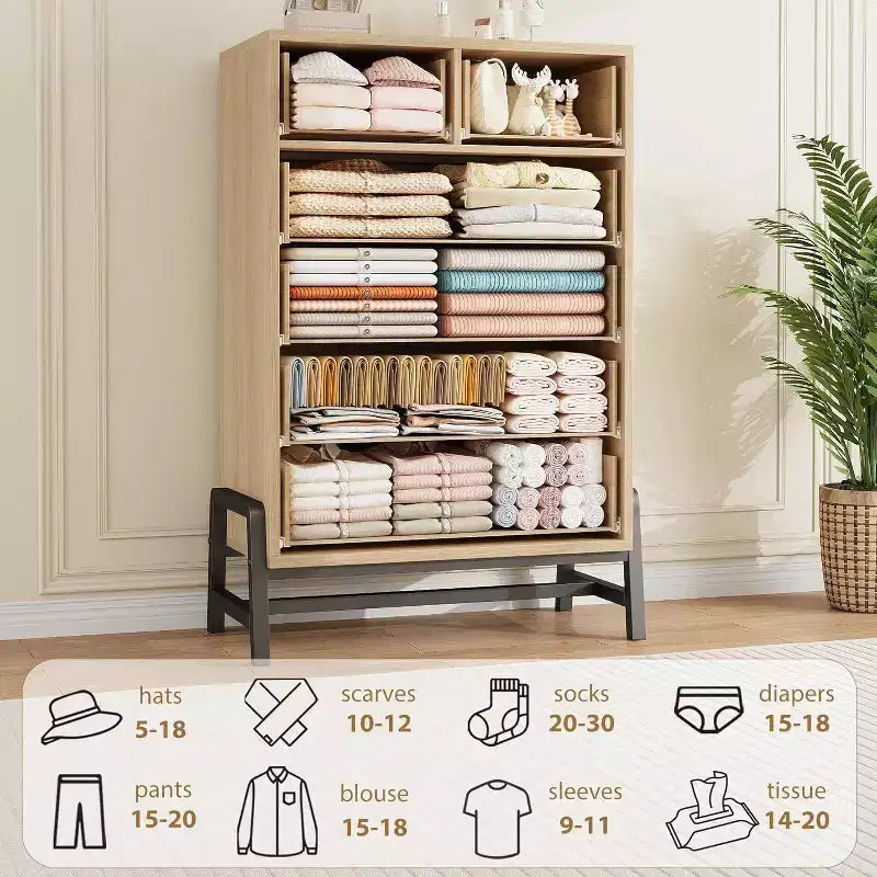 Commode haute de 46,6 po avec 4+2 tiroirs – Rangement compatible avec les robots aspirateurs, finition Chêne Naturel pour Chambre et Entrée