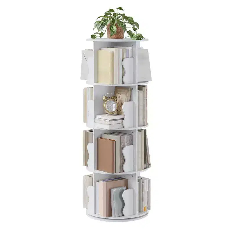 Bibliothèque rotative à 4 niveaux, bibliothèque d'angle tournante pour petits espaces, tour de rangement de bibliothèque pivotante à 360 degrés