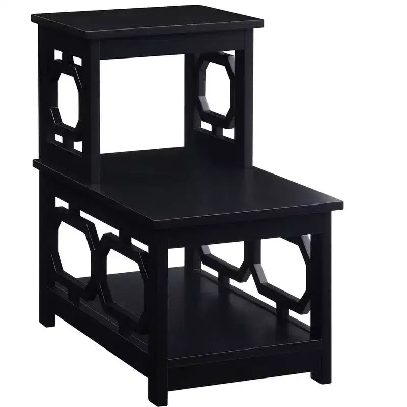 Table d'appoint à 2 niveaux avec design contemporain en L, étagères de rangement à trois niveaux pour le salon ou le bureau à domicile