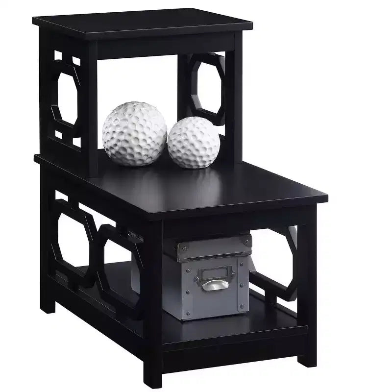 Table d'appoint à 2 niveaux avec design contemporain en L, étagères de rangement à trois niveaux pour le salon ou le bureau à domicile