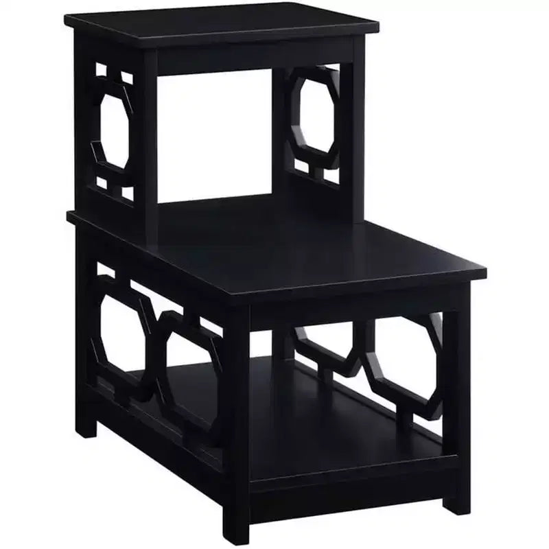 Table d'appoint à 2 niveaux avec design contemporain en L, étagères de rangement à trois niveaux pour le salon ou le bureau à domicile