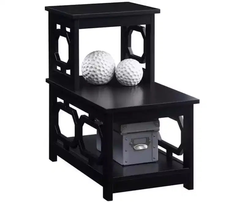 Table d'appoint à 2 niveaux avec design contemporain en L, étagères de rangement à trois niveaux pour le salon ou le bureau à domicile