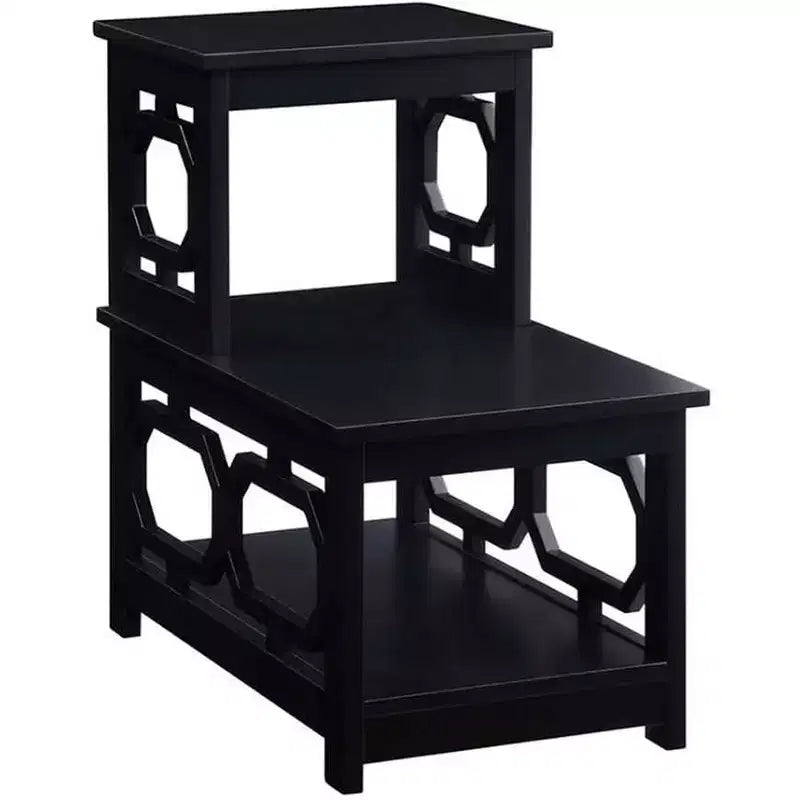 Table d'appoint à 2 niveaux avec design contemporain en L, étagères de rangement à trois niveaux pour le salon ou le bureau à domicile