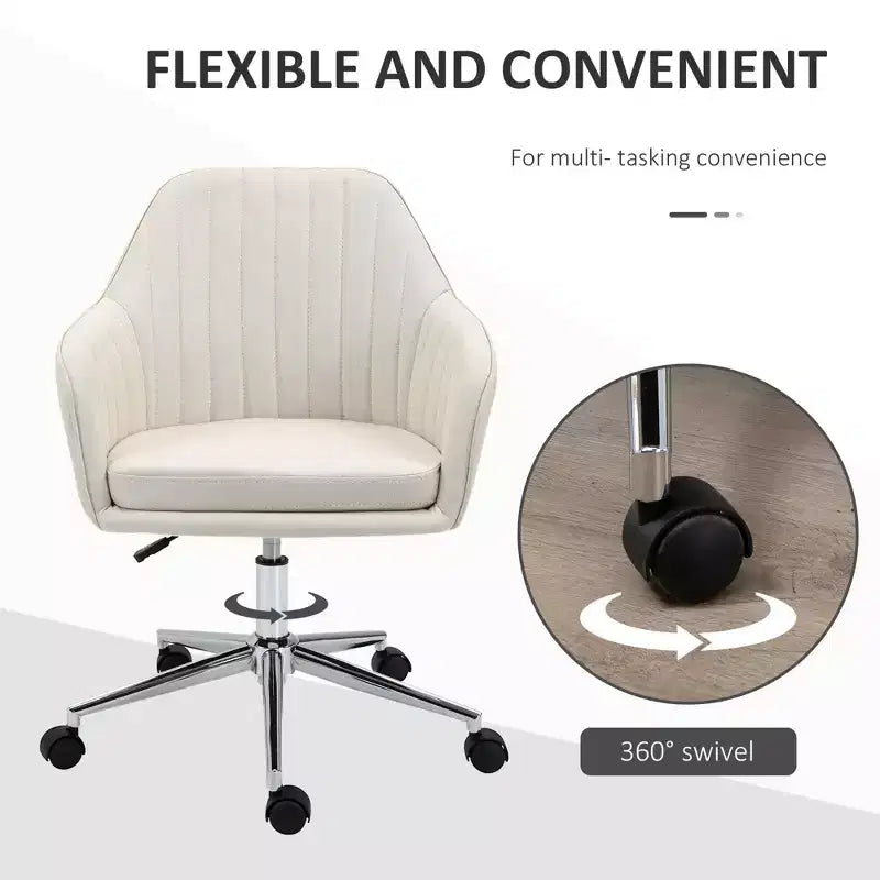 Chaise de bureau mi-hauteur, Chaise de bureau réglable en hauteur, Chaise rembourrée confortable pour salon, bureau, étude, Beige