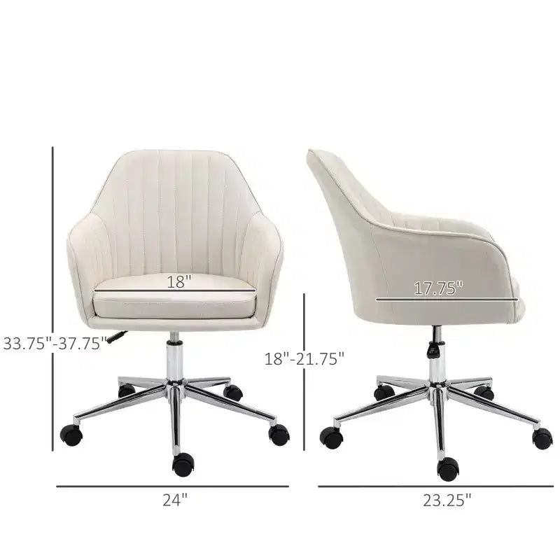 Chaise de bureau mi-hauteur, Chaise de bureau réglable en hauteur, Chaise rembourrée confortable pour salon, bureau, étude, Beige