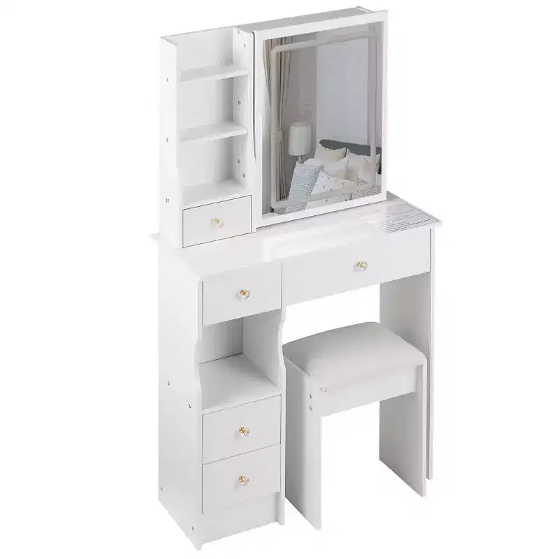 Coiffeuse avec miroir lumineux et tiroirs de rangement pour chambre ou dressing, Blanc