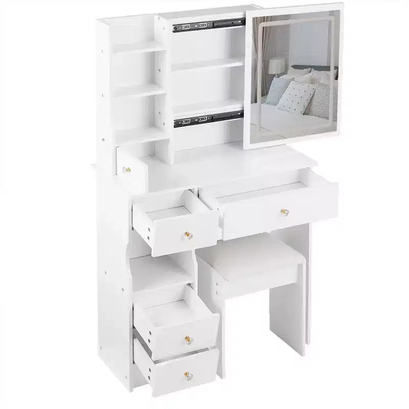 Coiffeuse avec miroir lumineux et tiroirs de rangement pour chambre ou dressing, Blanc