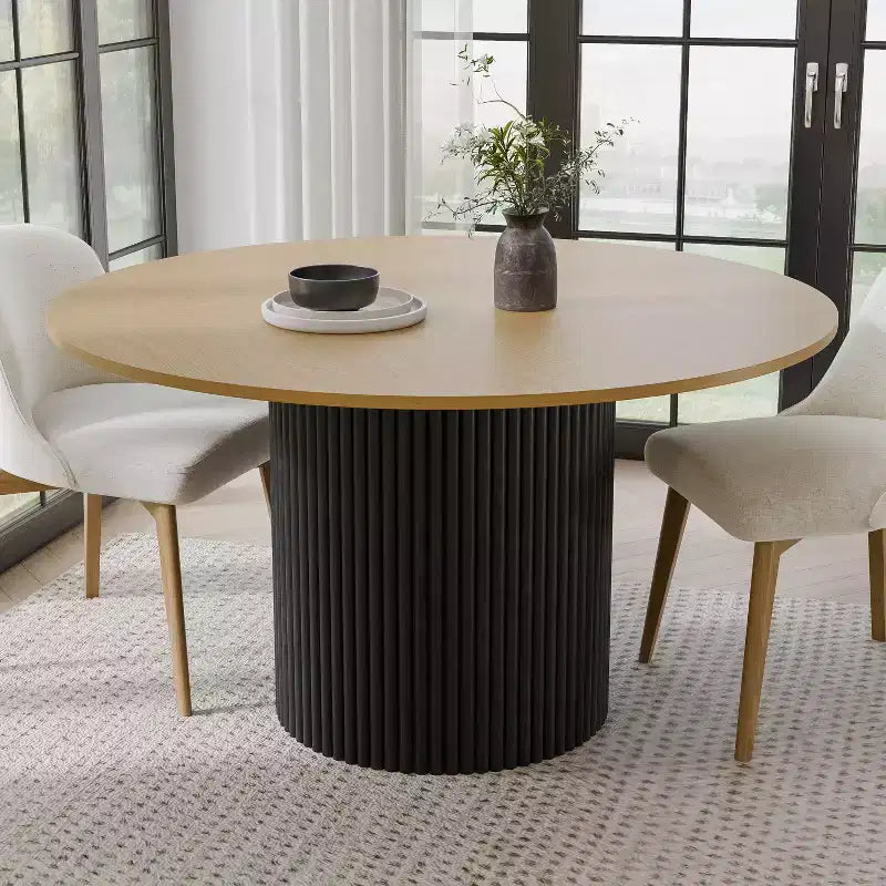 52 Table à manger ronde en bois massif Table de cuisine pour 4-6 personnes avec plateau et pieds cylindriques concaves pour salon/salle à manger café bureau Naturel
