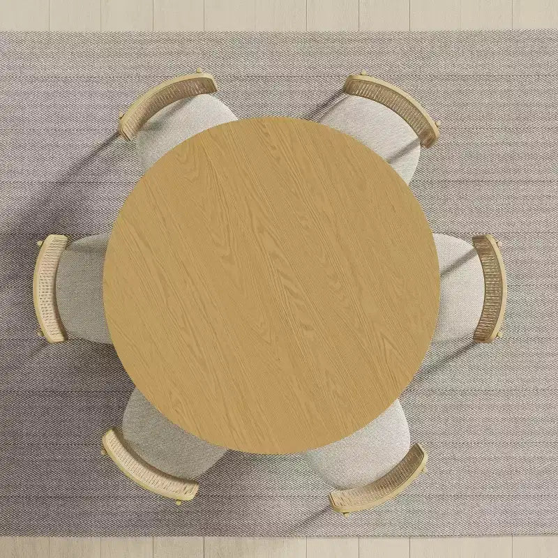 52 Table à manger ronde en bois massif Table de cuisine pour 4-6 personnes avec plateau et pieds cylindriques concaves pour salon/salle à manger café bureau Naturel