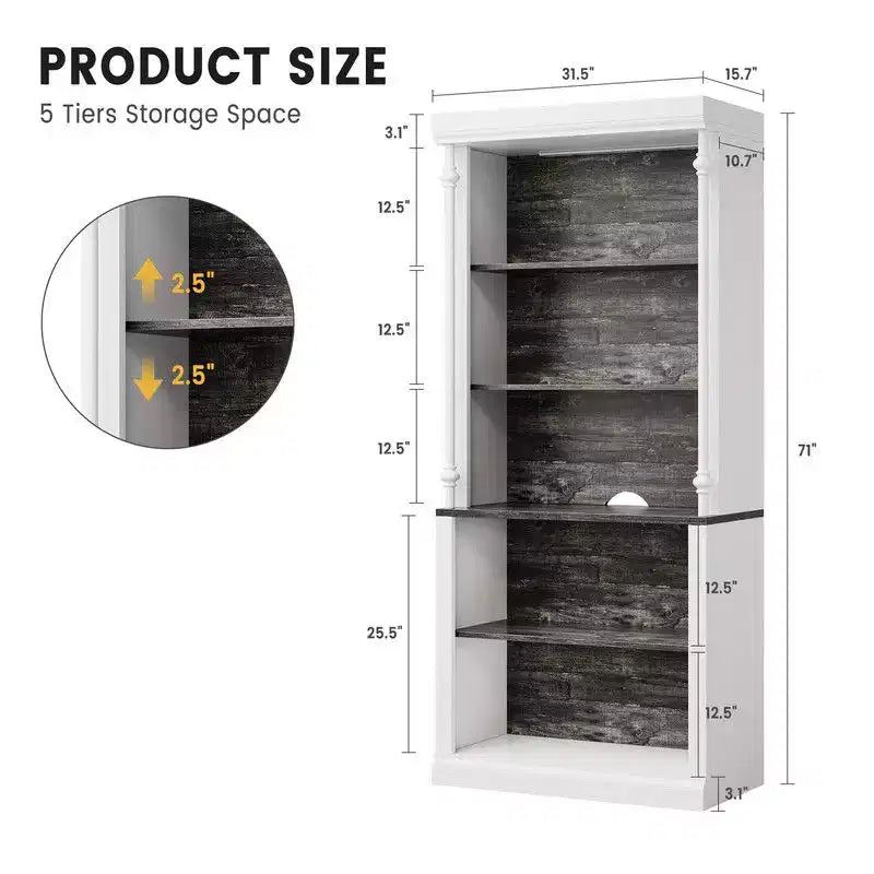 Étagère avec tablettes réglables, meuble de rangement à 5 niveaux avec éclairage LED, vitrine autoportante pour objets de collection, chambre à coucher, salon