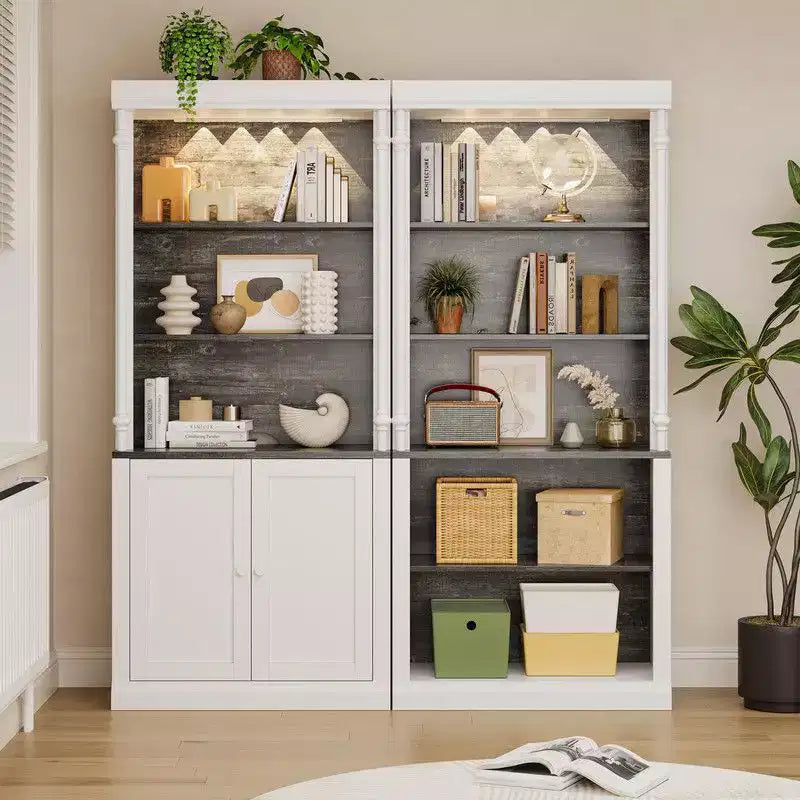Étagère avec tablettes réglables, meuble de rangement à 5 niveaux avec éclairage LED, vitrine autoportante pour objets de collection, chambre à coucher, salon