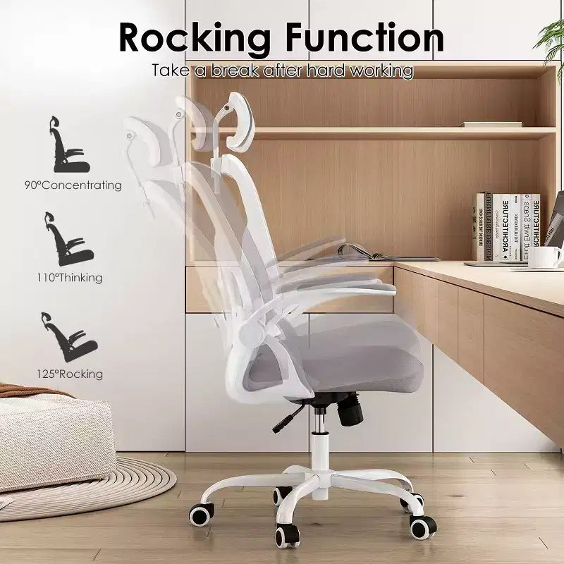 Fauteuil de bureau à roulettes, Chaise de bureau avec accoudoirs relevables, Appuie-tête et support lombaire réglables pour bureau, étude, salle de lecture