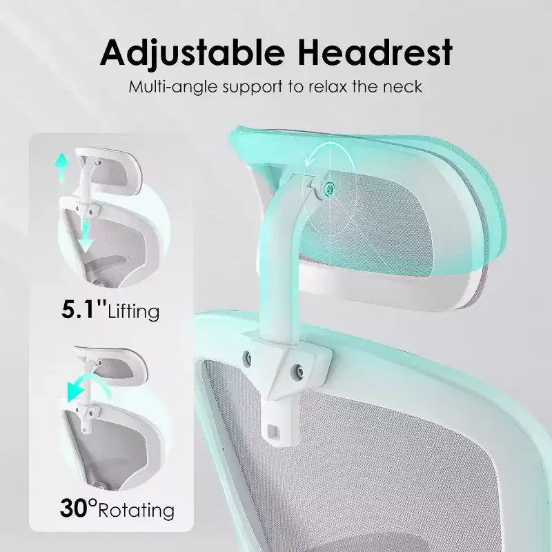 Fauteuil de bureau à roulettes, Chaise de bureau avec accoudoirs relevables, Appuie-tête et support lombaire réglables pour bureau, étude, salle de lecture