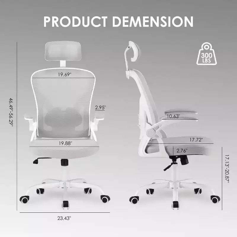 Fauteuil de bureau à roulettes, Chaise de bureau avec accoudoirs relevables, Appuie-tête et support lombaire réglables pour bureau, étude, salle de lecture