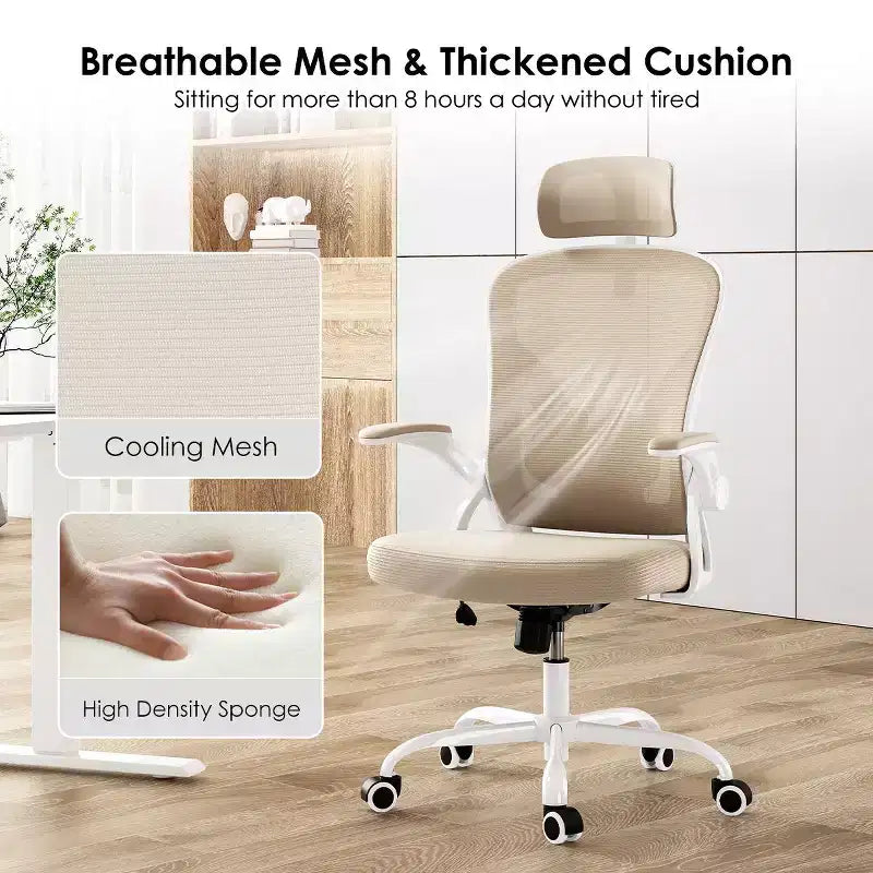 Fauteuil de bureau à roulettes, Chaise de bureau avec accoudoirs relevables, Appuie-tête et support lombaire réglables pour bureau, étude, salle de lecture