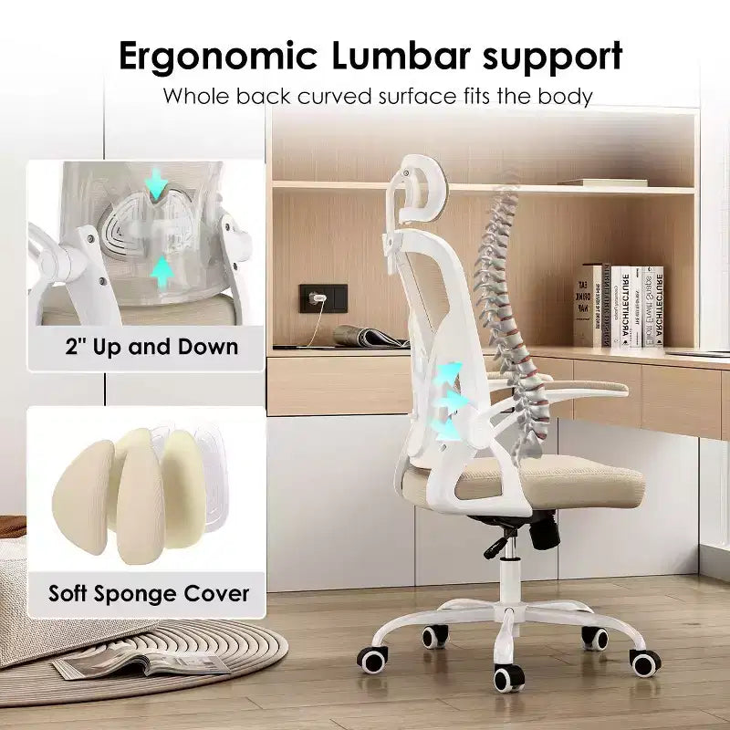 Fauteuil de bureau à roulettes, Chaise de bureau avec accoudoirs relevables, Appuie-tête et support lombaire réglables pour bureau, étude, salle de lecture