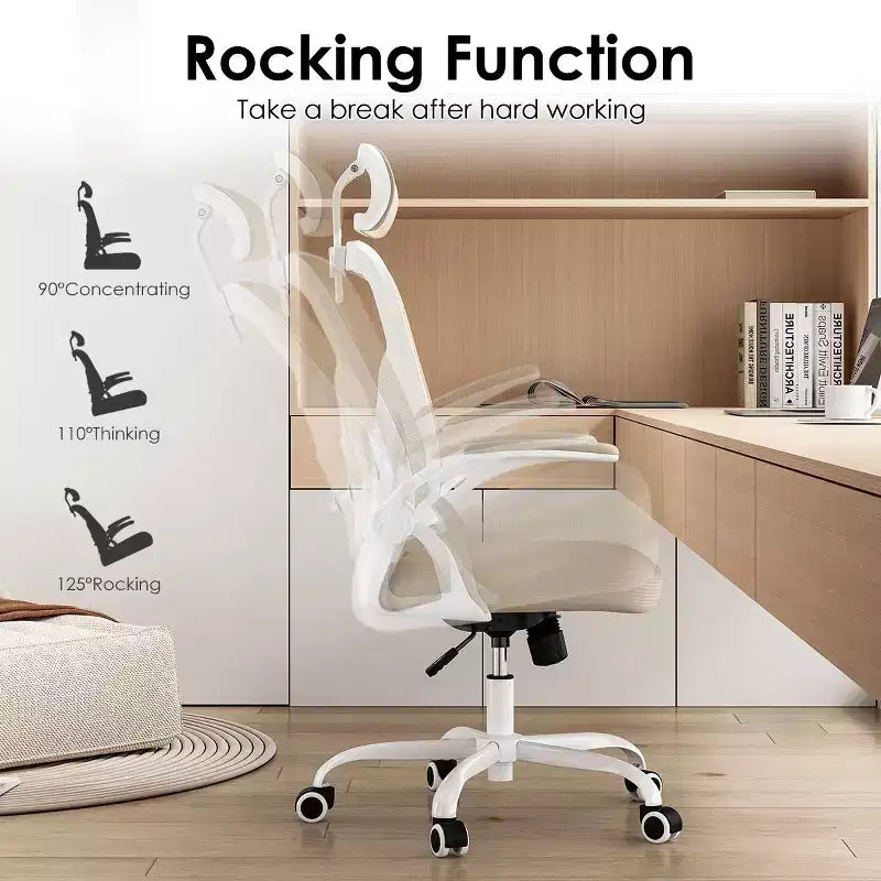 Fauteuil de bureau à roulettes, Chaise de bureau avec accoudoirs relevables, Appuie-tête et support lombaire réglables pour bureau, étude, salle de lecture