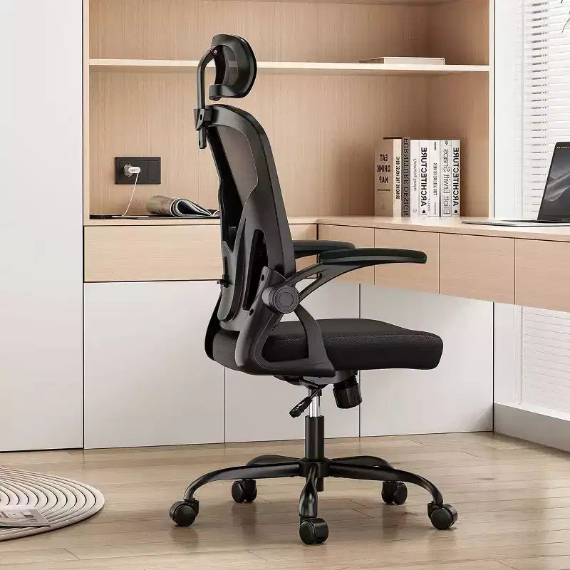 Fauteuil de bureau à roulettes, Chaise de bureau avec accoudoirs relevables, Appuie-tête et support lombaire réglables pour bureau, étude, salle de lecture