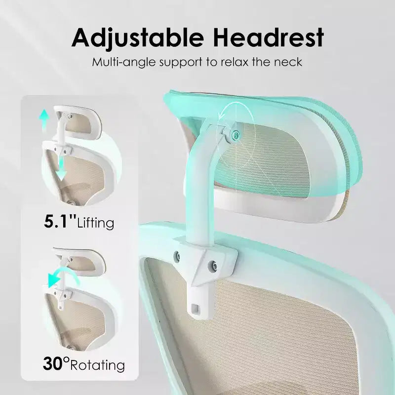 Fauteuil de bureau à roulettes, Chaise de bureau avec accoudoirs relevables, Appuie-tête et support lombaire réglables pour bureau, étude, salle de lecture