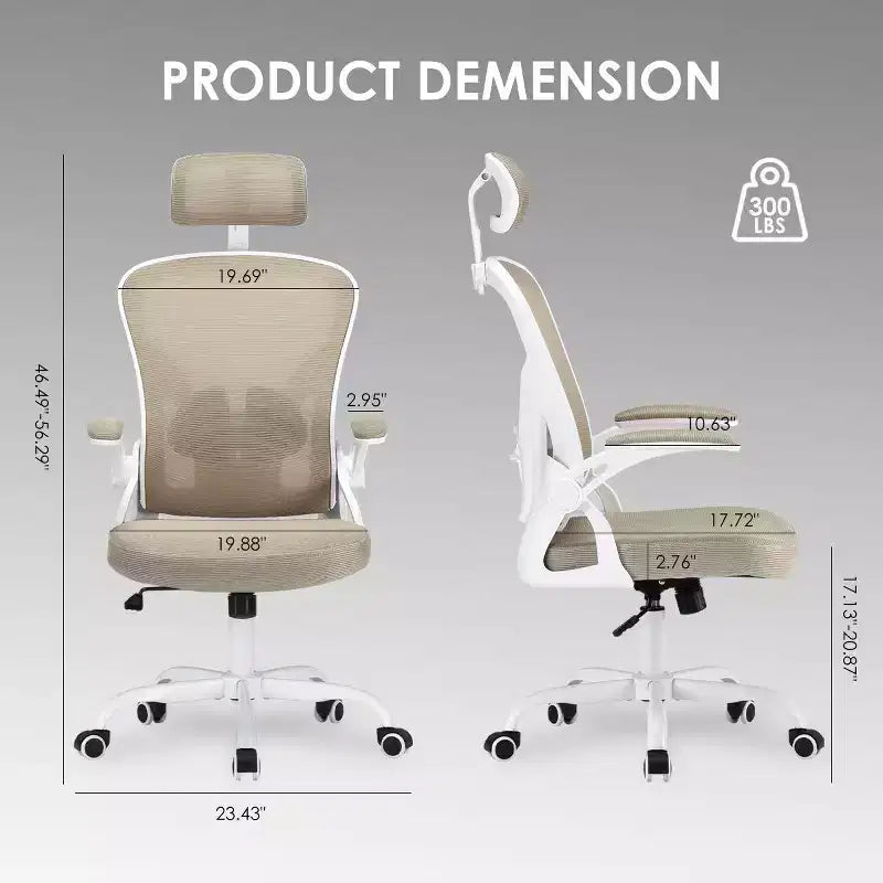 Fauteuil de bureau à roulettes, Chaise de bureau avec accoudoirs relevables, Appuie-tête et support lombaire réglables pour bureau, étude, salle de lecture