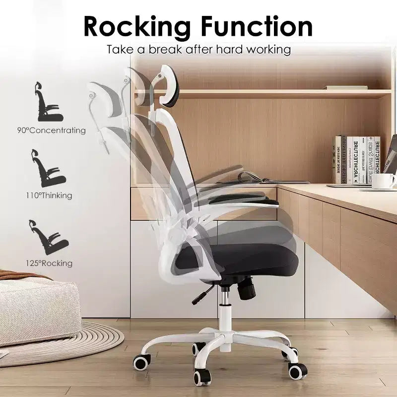 Fauteuil de bureau à roulettes, Chaise de bureau avec accoudoirs relevables, Appuie-tête et support lombaire réglables pour bureau, étude, salle de lecture