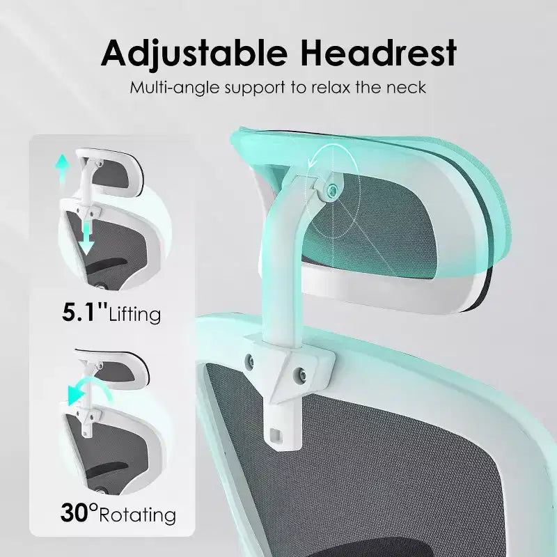 Fauteuil de bureau à roulettes, Chaise de bureau avec accoudoirs relevables, Appuie-tête et support lombaire réglables pour bureau, étude, salle de lecture
